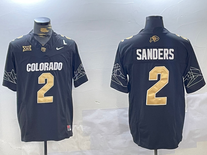 Men's Colorado Buffaloes Shedeur Sanders #2 Black Football Jersey